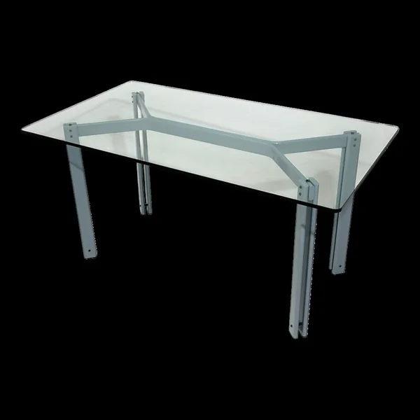 Table, plateau en verre rectangulaire par Bruno Brunati et Carlo Zerbaro pour Cidue