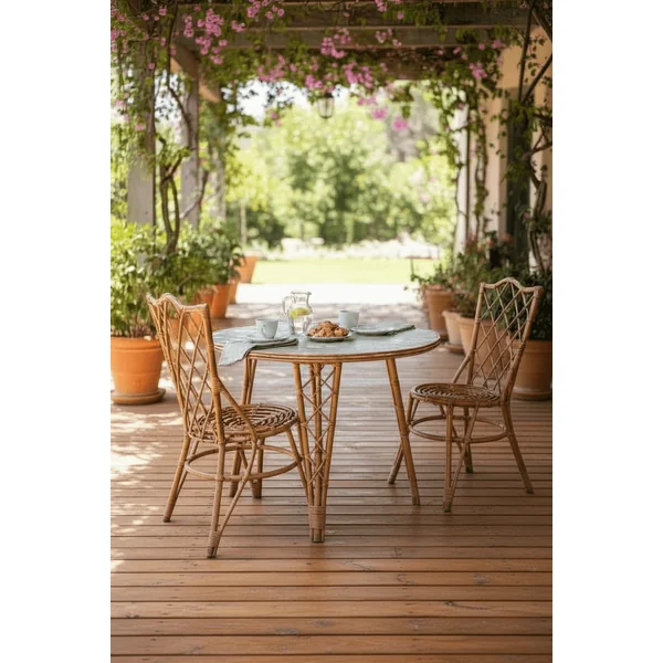 Table ronde en bambou et rotin vintage