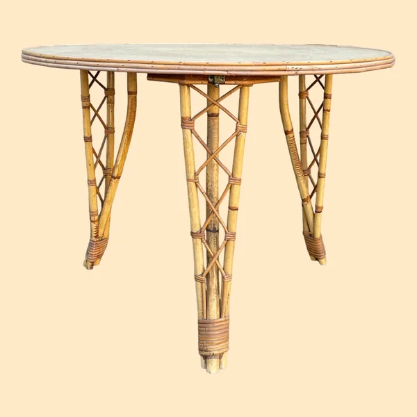 Table ronde en bambou et rotin vintage