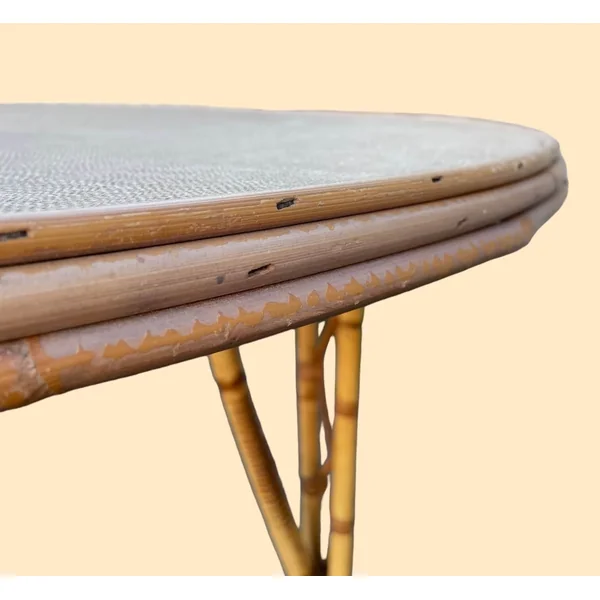 Table ronde en bambou et rotin vintage