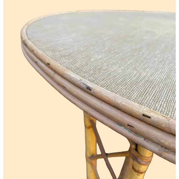 Table ronde en bambou et rotin vintage