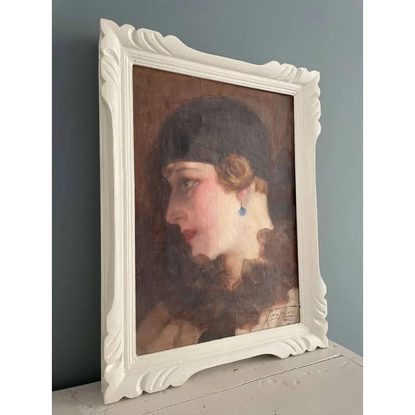 Tableau portrait d'une élégante signé B. H Sebastiani