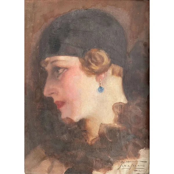 Tableau portrait d'une élégante signé B. H Sebastiani