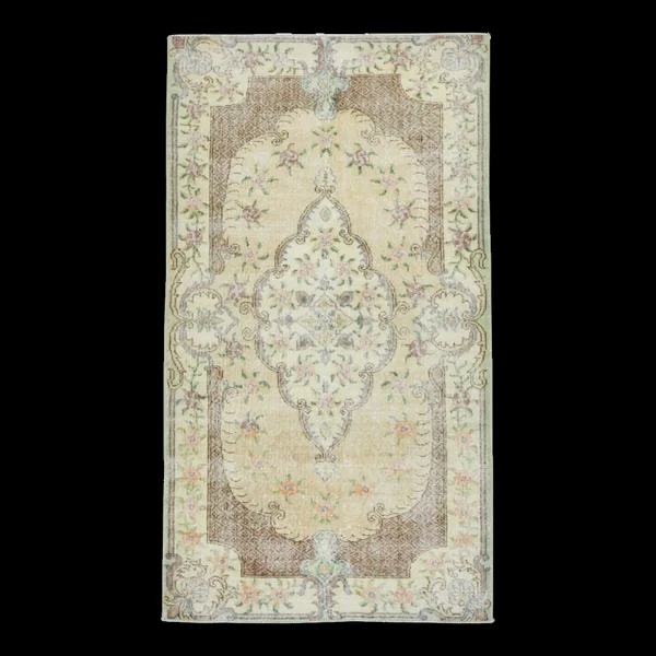 Tapis persan jaune clair et marron 4x7, 114x204 cm