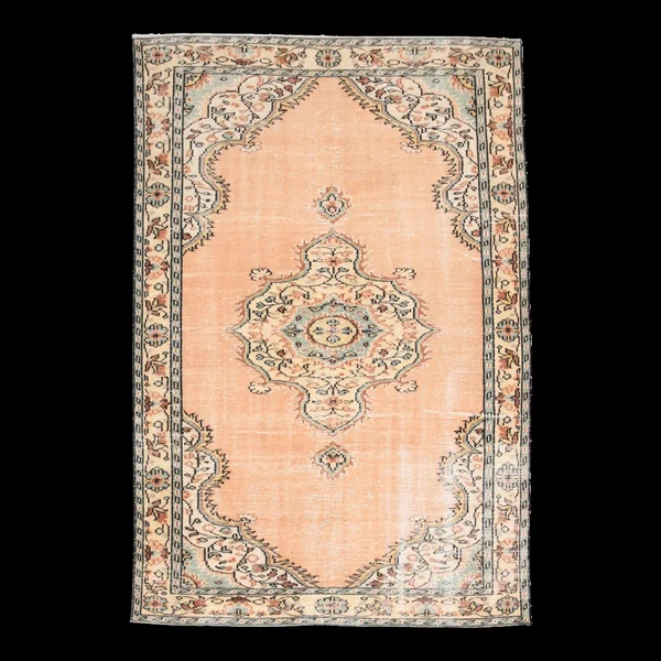 Tapis vintage vert clair et saumon 6x9, 183x273 cm